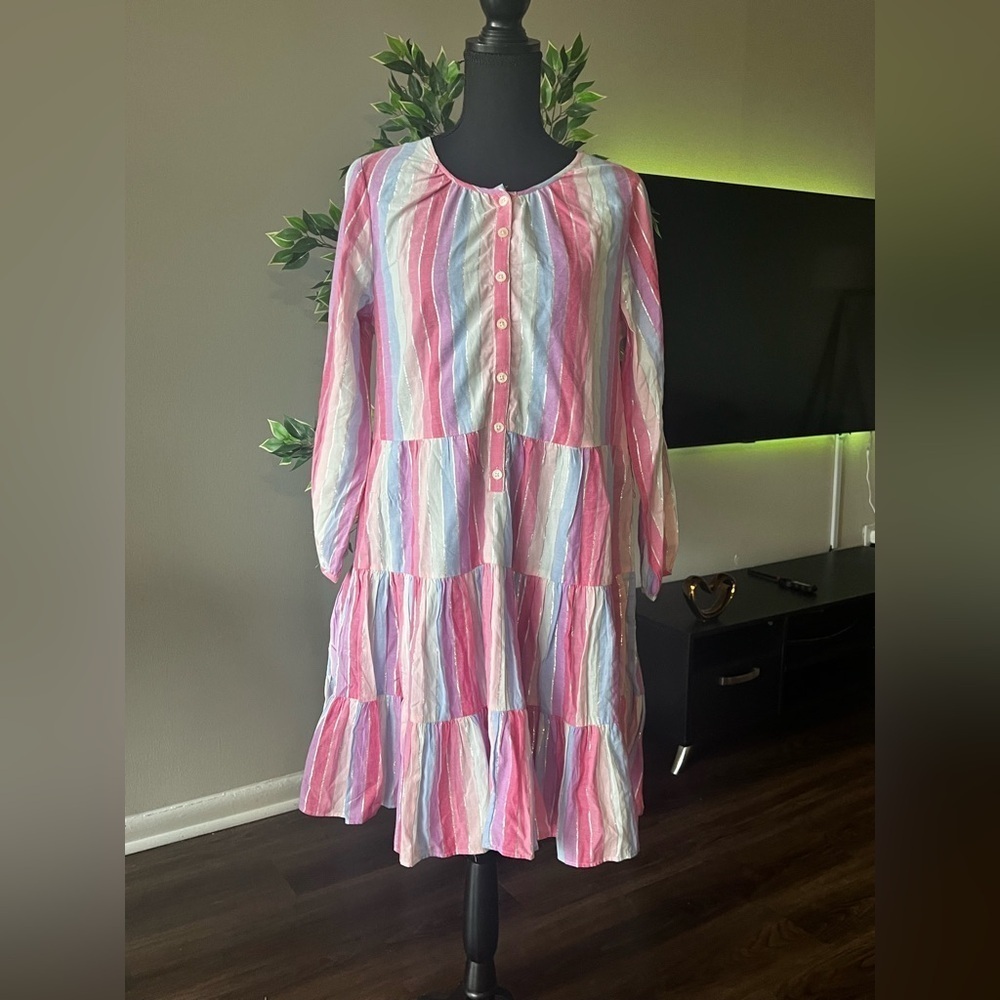 J. Crew Pastel Stripe Belted Button Up Dress Womens Waist Tie Womens Short - Picture 2 of 11